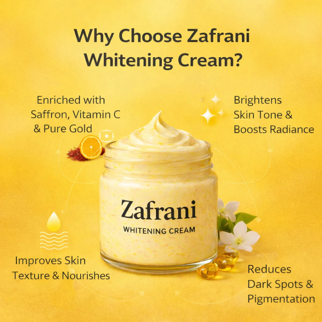 Zafrani Whitening Cream, Saffron, Vitamin C & Pure Gold Brightening Formula